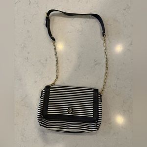 Tory Burch Navy stripe purse with gold chain strap